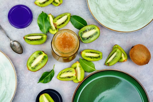 Delicious natural kiwi jam in a glass jar