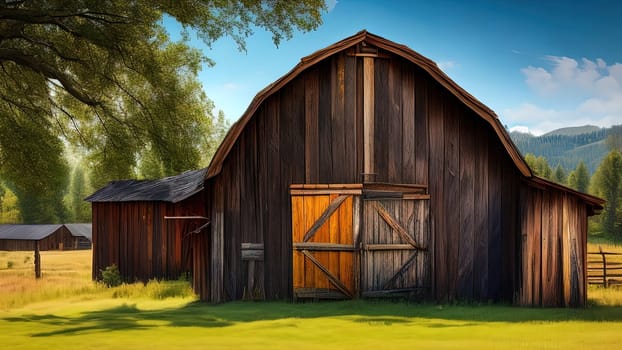 A Picture of Rural Splendor Barns and Trees. generative ai