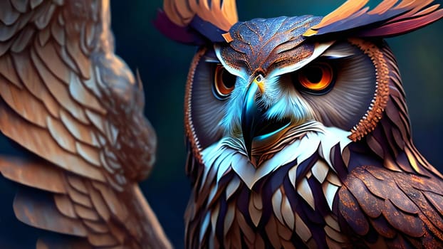 3D Illustration of an Owl as a Fantasy or Art Concept, ai generated