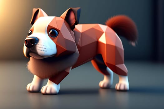 Cute welsh corgi dog in low poly style. 3d rendering
