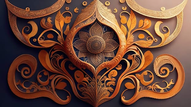 3D illustrationrative floral ornament in the form of heart.