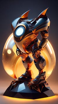 3D Render of a Robot with a Glass Sphere in the Background