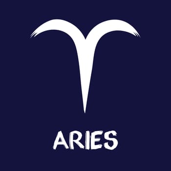 Hand drawn Zodiak signs. White Aries zodiac icons on a blue background. Astrological symbols of the zodiac