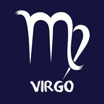 Hand drawn Zodiak signs. White Virgo zodiac icons on a blue background. Astrological symbols of the zodiac