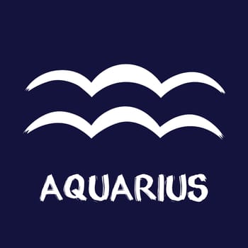 Hand drawn Zodiak signs. White Aquarius zodiac icons on a blue background. Astrological symbols of the zodiac