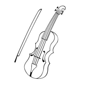 Hand drawn Musical instruments. Beautiful Violin in doodle Style Isolated on White Background.