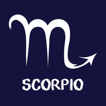 Hand drawn Zodiak signs. White Scorpio zodiac icons on a blue background. Astrological symbols of the zodiac