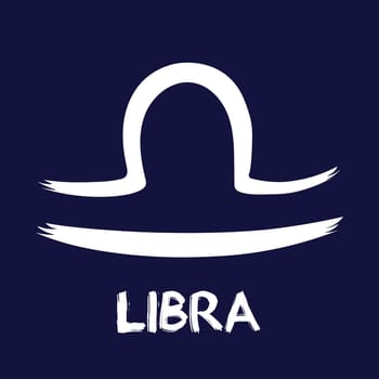 Hand drawn Zodiak signs. White Libra zodiac icons on a blue background. Astrological symbols of the zodiac