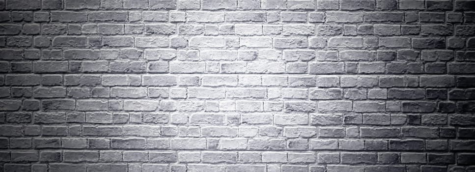 Brick wall, antique old grunge white grey texture wide panorama background.