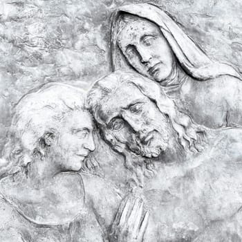 Beautiful low relief depicting Jesus Christ and his death. Easter. Religion.