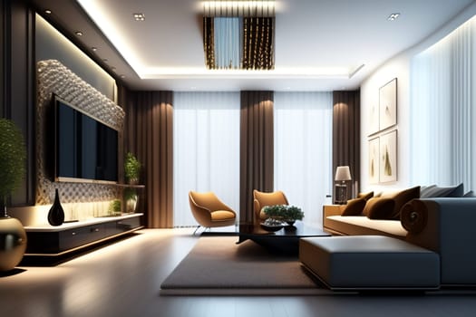 3d rendering luxury bedroom suite in hotel with nice lighting and gold furnishings