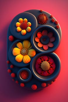 3d illustration of abstract face made of flowers and leaves. 3d rendering