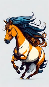 Horse with blue mane and long mane. Vector illustration