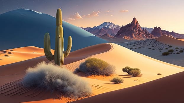 Desert landscape with cactuses and mountains. generative ai