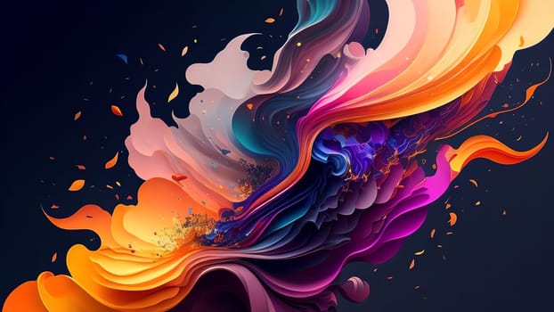 Colorful paint splashes on a dark background. 3d rendering