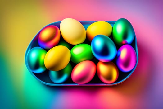 Easter eggs in a box on a colorful background. Vector illustration.