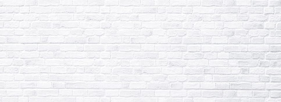 Brick wall, antique old grunge white texture wide panorama background.