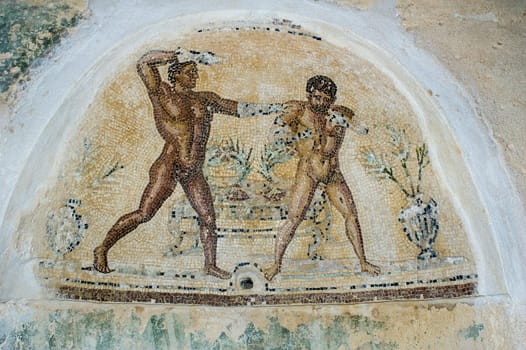 Libya - 10/30/2006: The ancient ruins of Villa Sileen (Silin), home of the Roman Patricians, with its magnificent mosaics.