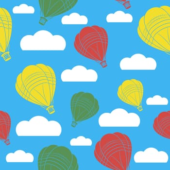 Hot Air Balloon Icon Isolated on White Background. Seamless Pattern.