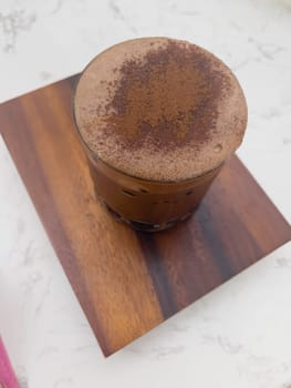Dark chocolate latte in glass refreshment beverage drink, stock photo