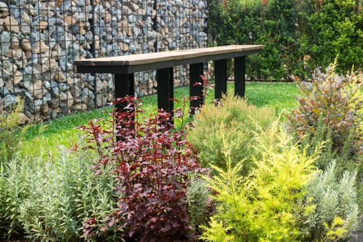 Tropical garden with botanic plants stone, stock photo