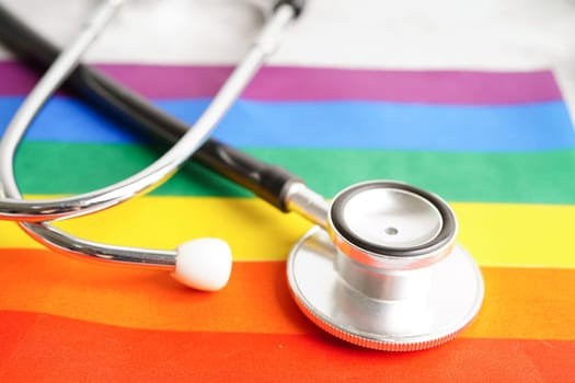 LGBT symbol, Stethoscope with rainbow ribbon, rights and gender equality, LGBT Pride Month in June.