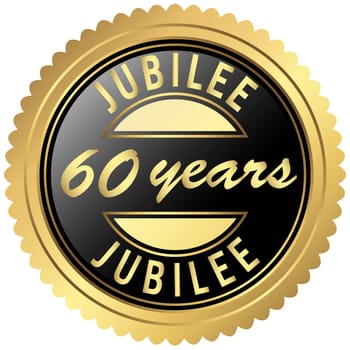 round seal colored black and gold for sixty years jubilee