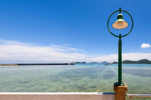 Beautiful landscape sea near lamp at beach of Laem Panwa Cape is a famous viewpoint in Phuket island, Thailand