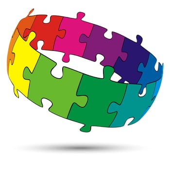 three dimensional puzzle circle colored with twelve parts