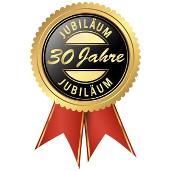 seal colored black and gold with red ribbons for thirty years jubilee