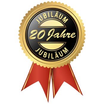 seal colored black and gold with red ribbons for twenty years jubilee