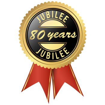 seal colored black and gold with red ribbons for eighty years jubilee
