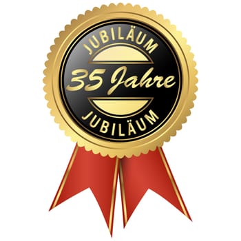 seal colored black and gold with red ribbons for thirty-five years jubilee