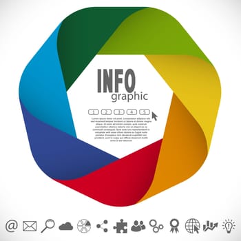 business info graphic colored with seven options and some web icons