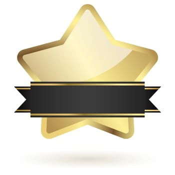 golden star with frame,reflection,black banner and shadow