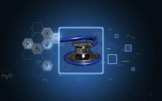 Digital illustration of stethoscope in colour background