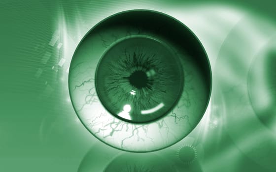 Digital illustration of eye in colour background