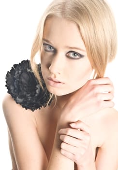 Beauty fashion women portrait with black flower