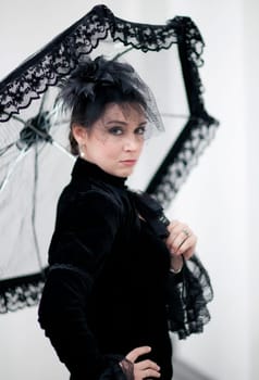 beautiful aristocratic woman near palace
