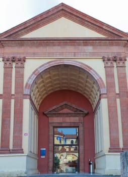 Barcelona, Spain - Dec 27th, 2019: Main facade of Catalan Museum of Archaeology, Barcelona, Spain