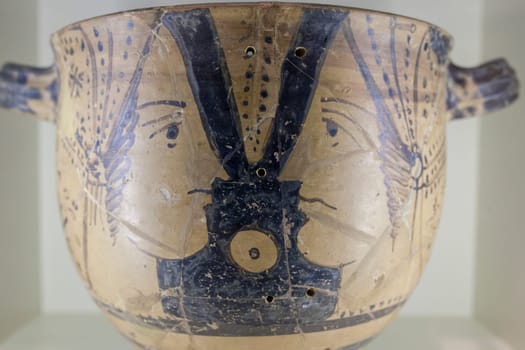 Barcelona, Spain - Dec 27th, 2019: Large red-figure vase of Etruscan culture. Catalan Museum of Archaeology, Barcelona, Spain