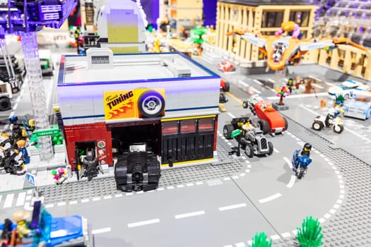 Turin, Italy - October 2022: city made of colorful plastic building blocks - fun and education