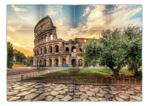 Italy, Rome - Sunset behind the Colosseum, the most famous Roman landmark sightseeing