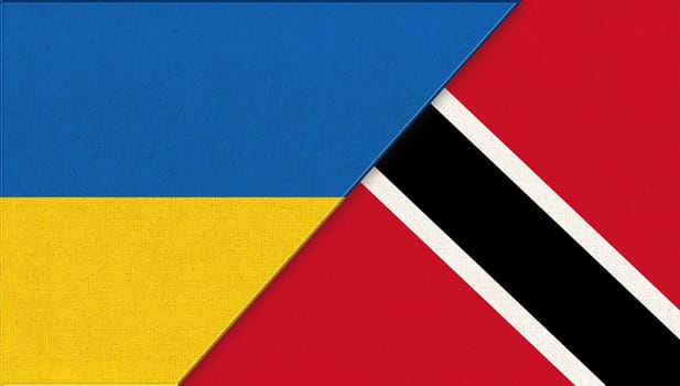 Flag of Ukraine and Trinidad and Tobago - 3D illustration. Two Flag Together. National Symbols of Ukraine and Trinidad and Tobago. Meeting between two countries