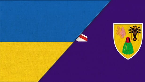 Flag of Ukraine and Turks and Caicos Islands - 3D illustration. Two Flag Together. National Symbols of Ukraine and Turks and Caicos Islands. Meeting between two countries