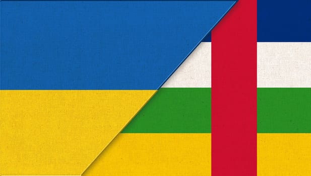 Flag of Ukraine and Central African Republic- 3D illustration. National Symbols of Ukraine and Central African Republic. Ukrainian and CAR relations. Meeting between Ukraine and CAR. Sport competition