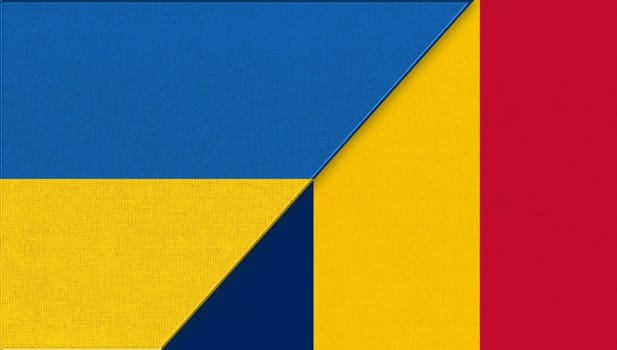 Flag of Ukraine and Chad - 3D illustration. National Symbols of Ukraine and Chad. Ukrainian and Chad relations. Meeting between Ukraine and Chad. Sport competition