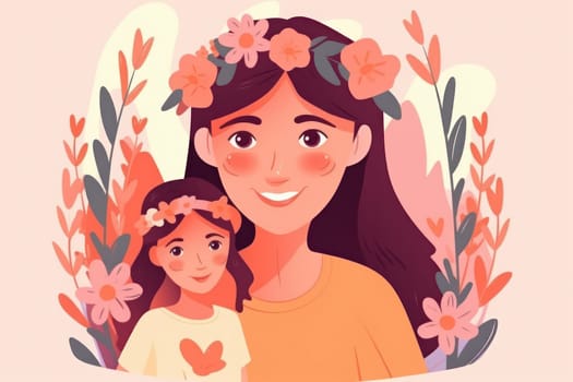 Heartwarming image for Mother's Day, where a mother and child share an embrace in sunny meadow filled with vibrant flowers, symbolizing the beauty and innocence of childhood. AI Generative