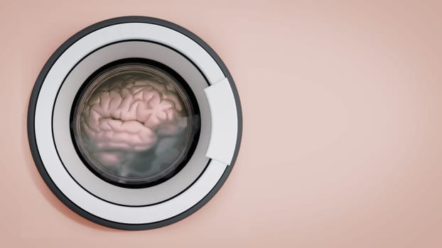 Brain being washed in washing machine. 3D illustration.