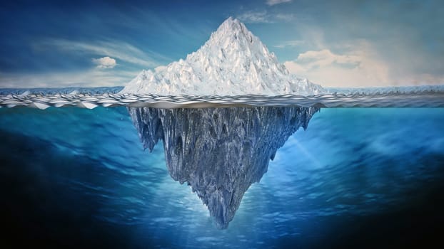 Realistic 3D illustration of an iceberg. 3D illustration.